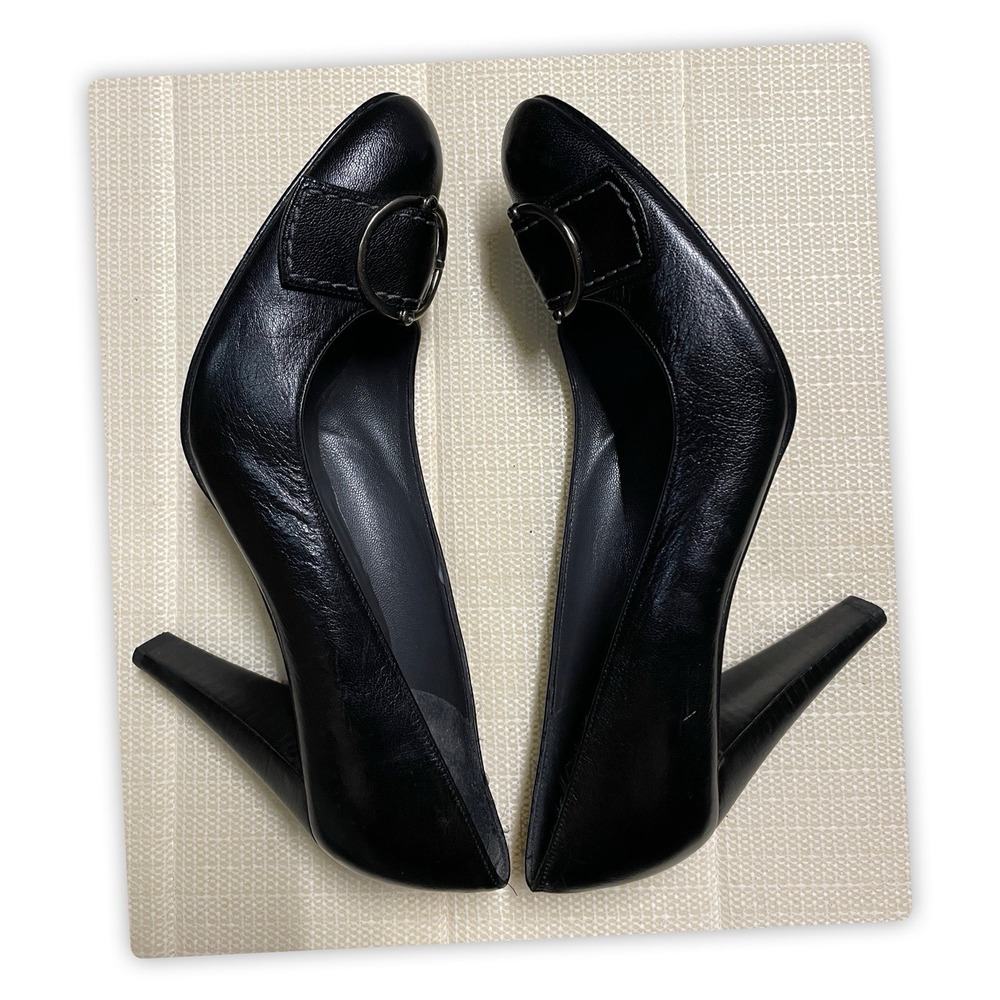 Stuart Weitzman‎ Pump Dress Shoe Women's Size 9N Cone Heel Black Leather Buckle